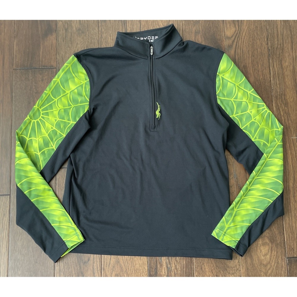 Spyder Men's Webstrong T-Neck Pullover Long Sleeve‎ Quarter Zip Green Web Print